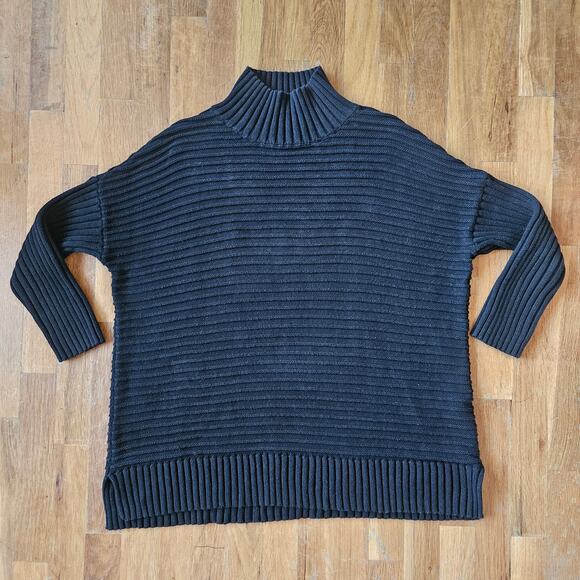 French Connection Sweater Womens‎ M Black Cotton Ribbed Mock Neck Chunky Tunic - Picture 8 of 8